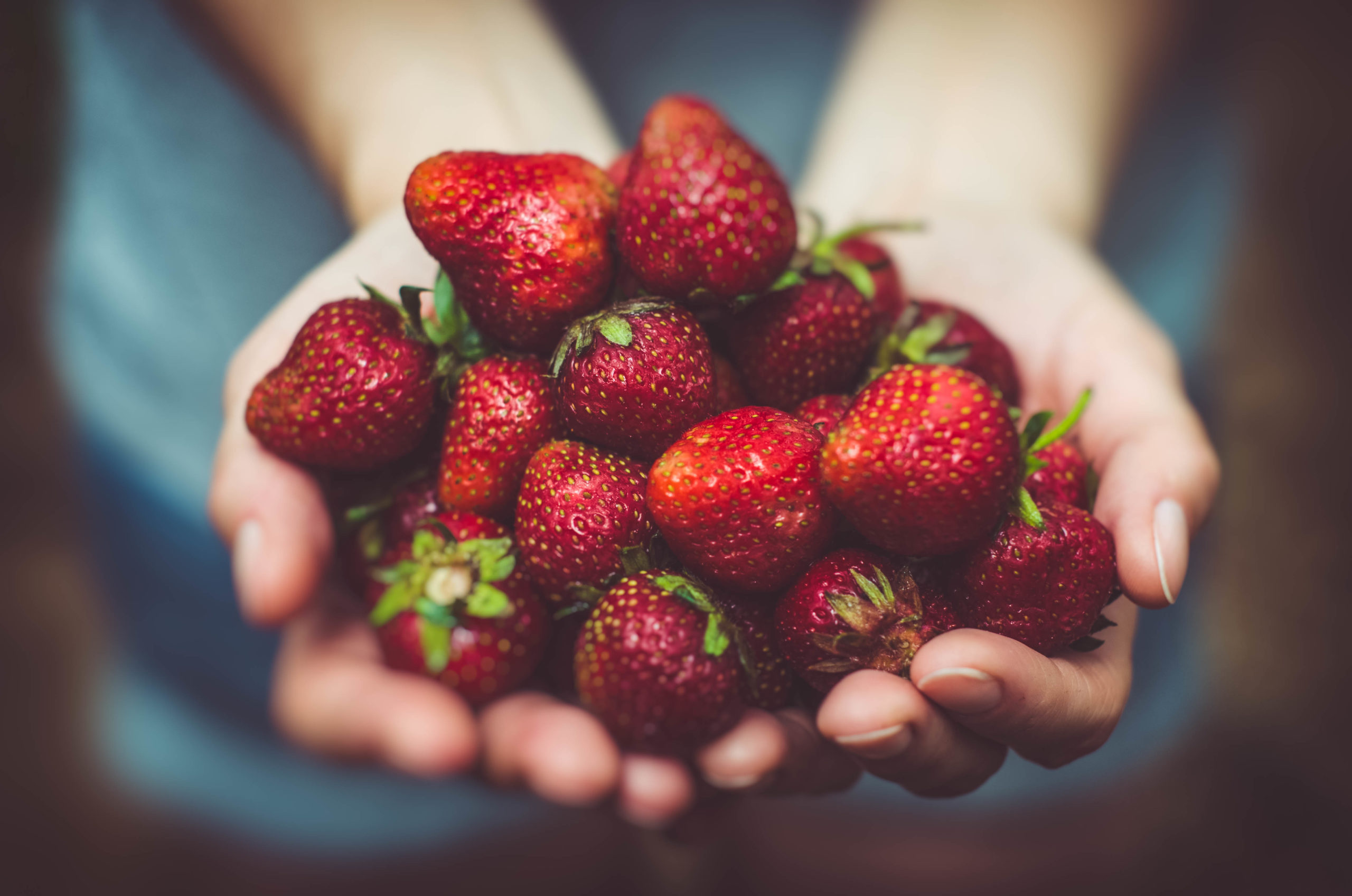 strawberries hands healthy eating